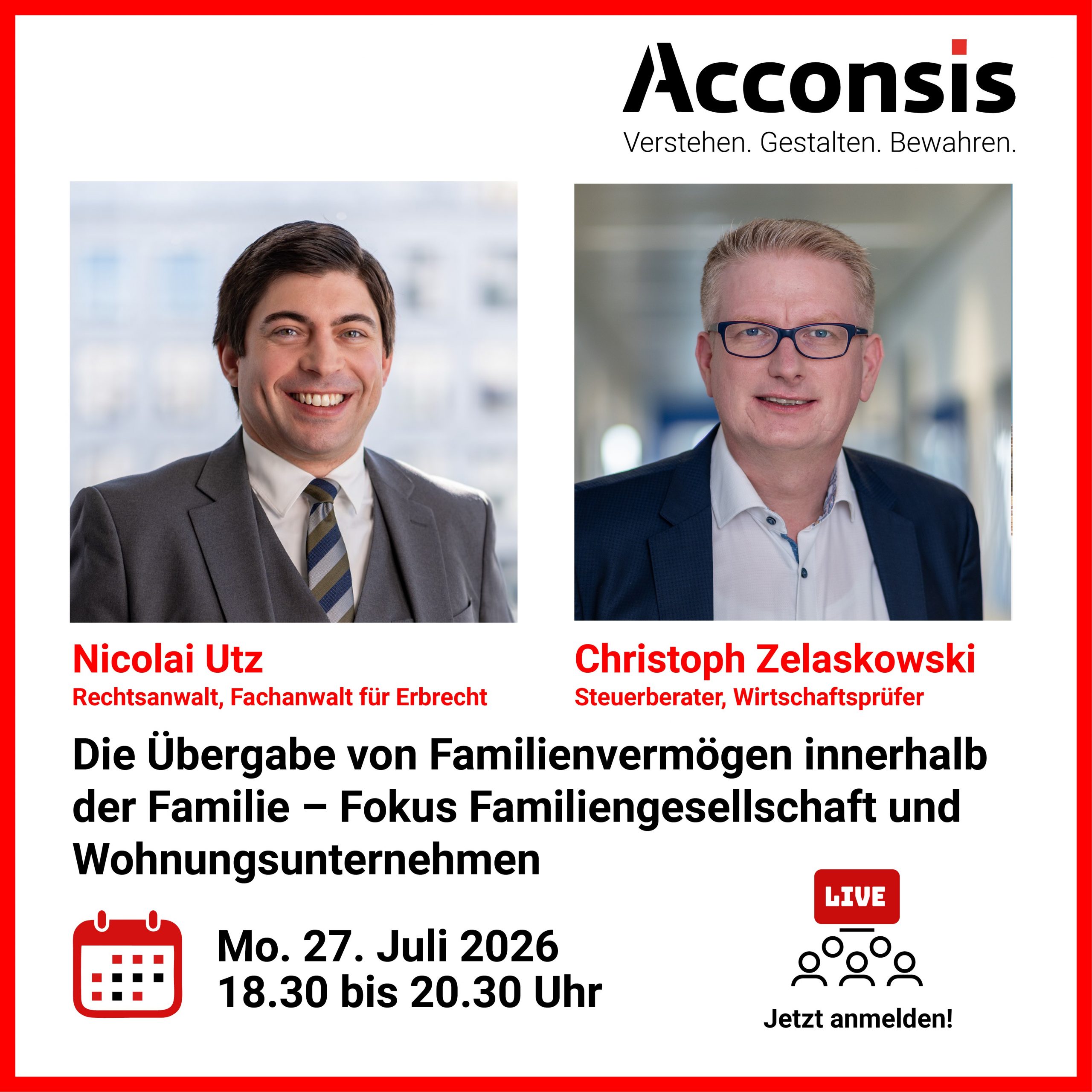 Seminarankündigung Die Übergabe von Immobillienvermögen, 27.007.2026