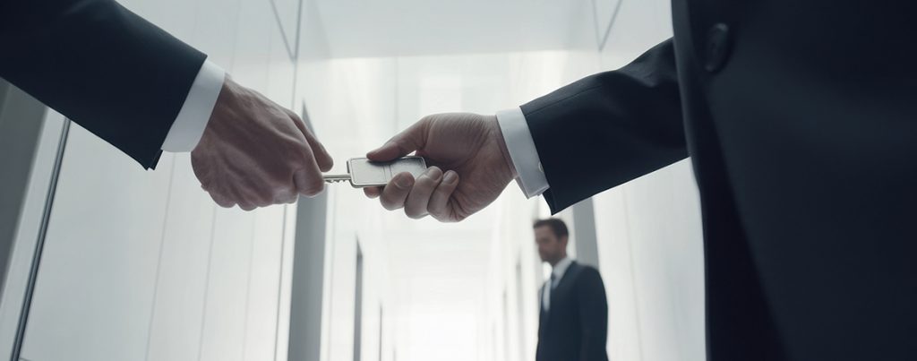 Hände übergeben einen Schlüssel – Sinnbild für Gestaltung der Unternehmensnachfolge mit Unternehmertestament
