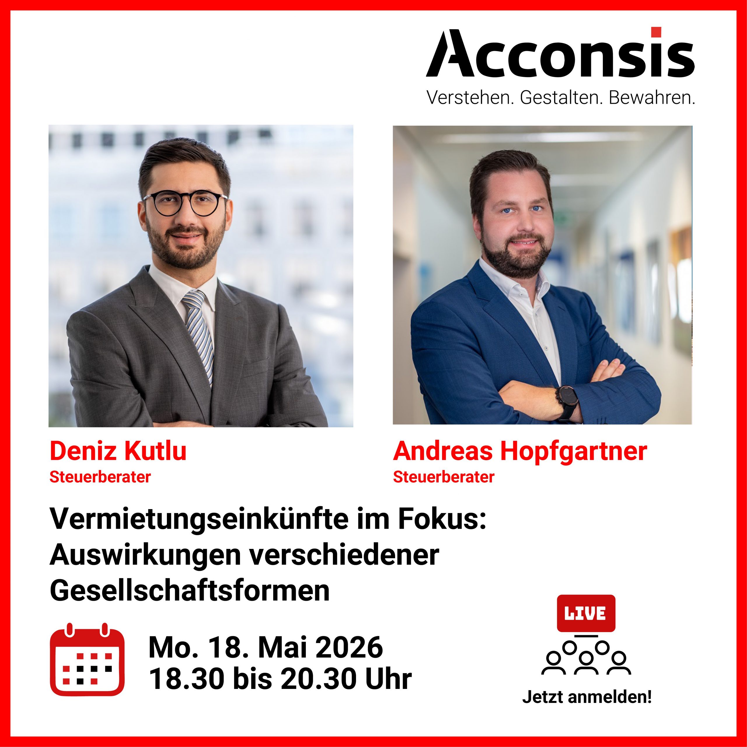 Acconsis Seminarinformation "Vermietungseinkünfte im Fokus"