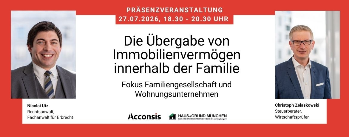 Event information "Die Übergabe von Immobilienvermögen innerhalb der Familie