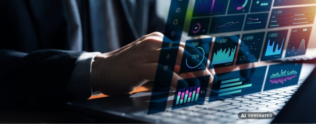Männerhände auf Tastatur mit virtuellen Zahlencharts; Symbolisch für das Thema Tax Due Diligence